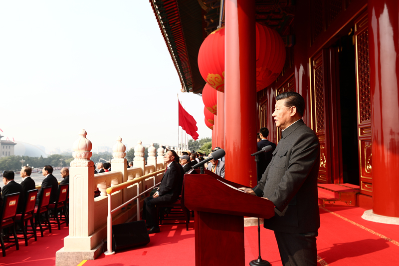 10月1日上午，慶祝中華人民共和國成立70周年大會在北京天安門廣場隆重舉行。中共中央總書記、國家主席、中央軍委主席習(xí)近平發(fā)表重要講話。